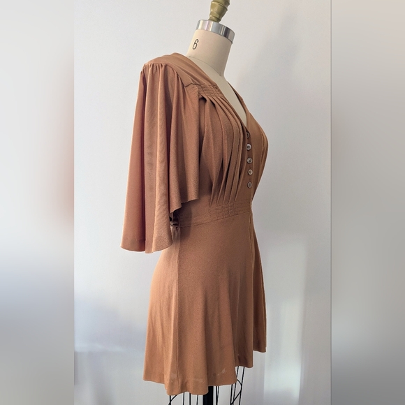 Vicky Tiel - Vintage 80s Camel Dress/Top With Butterfly Sleeves - Size S/M - Picture 5 of 8